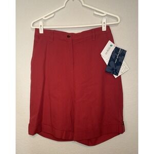 NWT Susan Graver Style Medium Tencel Blend Red‎ Bermuda Shorts Cuffed Hem